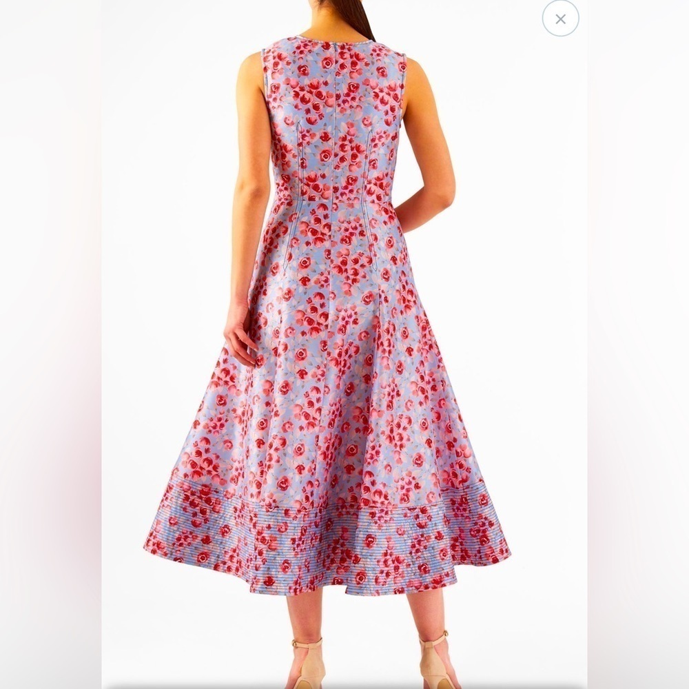 Trapunto Hem Floral Dupioni Midi Dress Size 2X